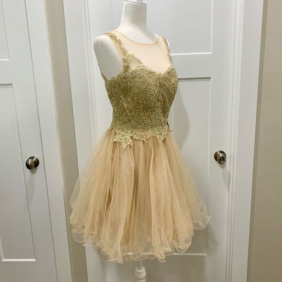 Mesh embroidered beaded Lace Short Ruffled  Dress - Picture 2 of 14